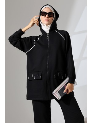 Mihran Butik Kadın Siyah Mevsimlik Penye Alt Üst Spor ve Rahat Tesettür Takım