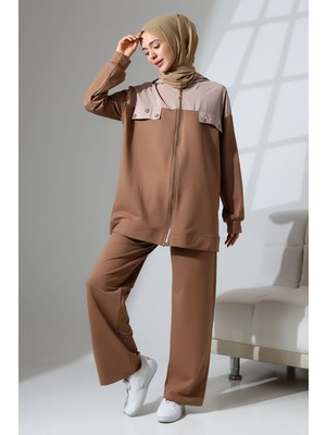 Mihran Butik Kadın Kahverengi Mevsimlik Penye Alt Üst Spor ve Rahat Tesettür Takım