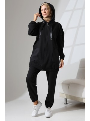 Mihran Butik Kadın Siyah Mevsimlik Penye Alt Üst Spor ve Rahat Tesettür Takım