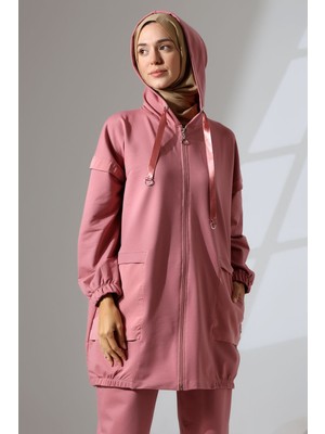 Mihran Butik Kadın Pudra Mevsimlik Penye Alt Üst Spor ve Rahat Tesettür Takım