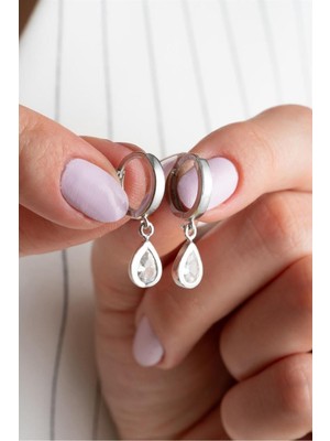 Silvano Jewelry 925 Ayar Zirkon Taşlı Damla Gümüş Küpe