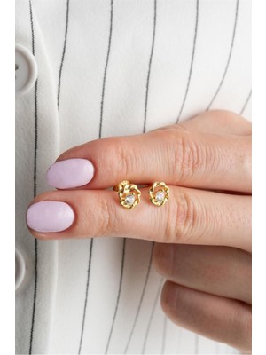 Silvano Jewelry 925 Ayar Gold Yuvarlak Tasarım Gümüş Küpe