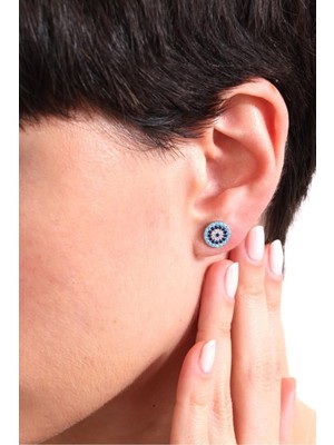 Silvano Jewelry 925 Ayar Gümüş Zirkon Taşlı Nazar Küpe