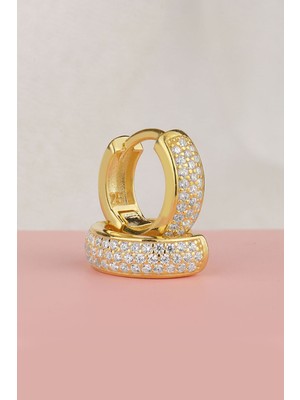 Silvano Jewelry 925 Ayar Gold Zirkon Taşlı Halka Gümüş Küpe
