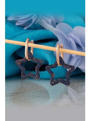 Silvano Jewelry 925 Ayar Gümüş Mavi Taşlı Yıldız Küpe