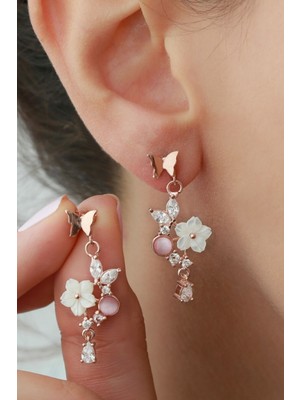 Silvano Jewelry 925 Ayar Gümüş Sedefli Güllü Küpe