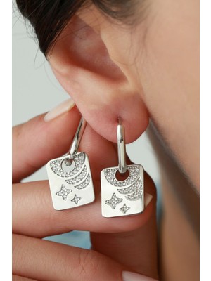 Silvano Jewelry 925 Ayar Gümüş Yıldızlı Plaka Küpe