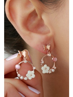 Silvano Jewelry 925 Ayar Gümüş Sedefli Güllü Küpe