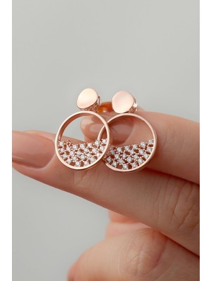 Silvano Jewelry 925 Ayar Rose Taşlı Halka Gümüş Küpe