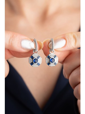 Silvano Jewelry 925 Ayar Gümüş Safir Taşlı Trend Küpe