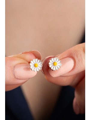 Silvano Jewelry 925 Ayar Gümüş Rose Papatya Küpe