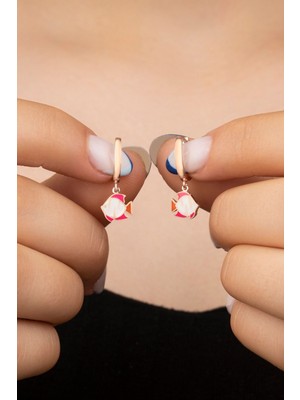 Silvano Jewelry 925 Ayar Gümüş Rose Mineli Balık Çocuk Küpesi