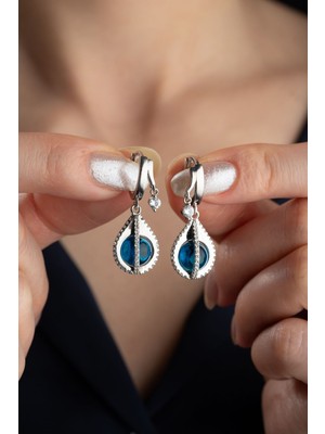 Silvano Jewelry 925 Ayar Gümüş Mavi Taşlı Damla Küpe