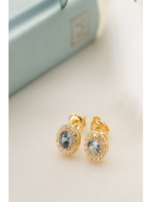 Silvano Jewelry 925 Ayar Gold Zirkon Taşlı Yuvarlak Mart Ayı Doğum Taşı Gümüş Küpe