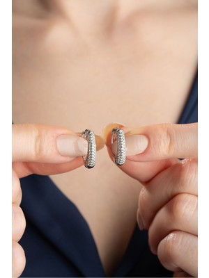 Silvano Jewelry 925 Ayar Gümüş Zirkon Taşlı Halka Küpe