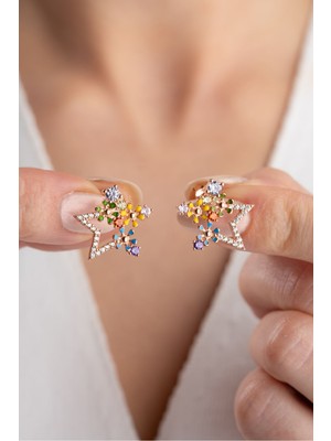 Silvano Jewelry 925 Ayar Gümüş Çiçekli Yıldız Küpe