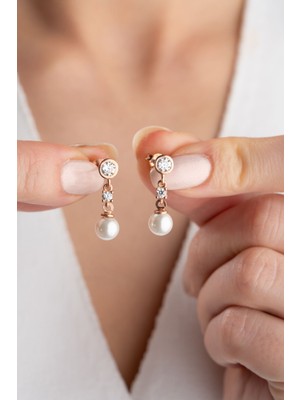 Silvano Jewelry 925 Ayar Gümüş Tektaşlı Inci Küpe