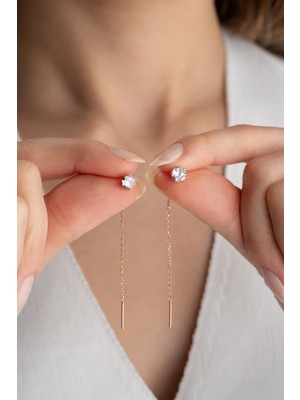 Silvano Jewelry 925 Ayar Gümüş Tektaşlı Zincir Küpe