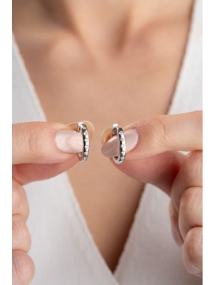 Silvano Jewelry 925 Ayar Gümüş Zirkon Taşlı Halka Küpe