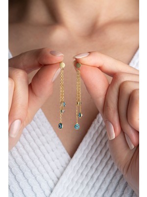 Silvano Jewelry 925 Ayar Gümü Sallantılı Göz Nazar Küpe