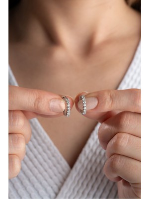 Silvano Jewelry 925 Ayar Gümüş Taşlı Halka Küpe