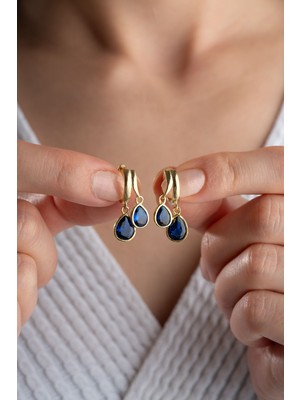 Silvano Jewelry 925 Ayar Gümüş Çift Damla Taşlı Küpe