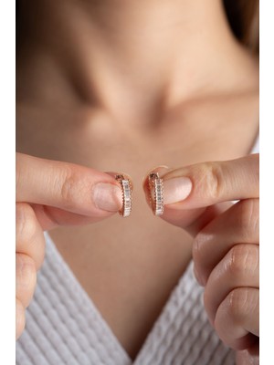 Silvano Jewelry 925 Ayar Gümüş Rose Baget Taşlı Halka Küpe