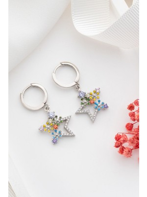 Silvano Jewelry 925 Ayar Gümüş Mix Taşlı Yıldız Küpe