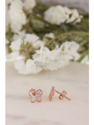 Silvano Jewelry 925 Ayar Gümüş Rose Minik Kelebek Küpe