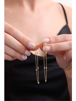 Silvano Jewelry 925 Ayar Gümüş Zincirli Toplu Küpe