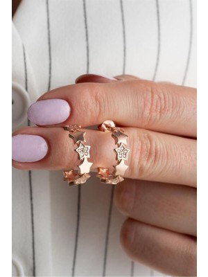 Silvano Jewelry 925 Ayar Rose Yıldızlı Halka Gümüş Küpe