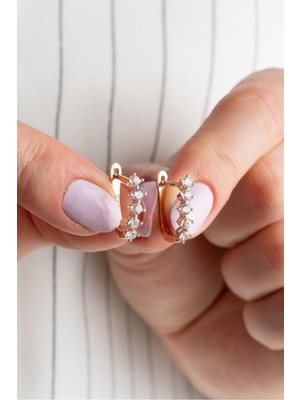 Silvano Jewelry 925 Ayar Rose Taşlı Tasarım Gümüş Küpe
