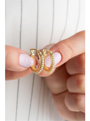 Silvano Jewelry 925 Ayar Gold Sıra Taşlı Halka Gümüş Küpe