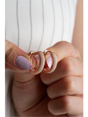 Silvano Jewelry 925 Ayar Rose Sıra Taşlı Halka Gümüş Küpe
