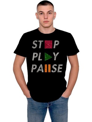 BUMETA Stop Play Pause Dur Başla Duraklat Tişört  T-Shirt