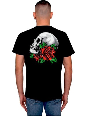 BUMETA Kuru Kafa Skull Rose Gun's Tişört  T-Shirt
