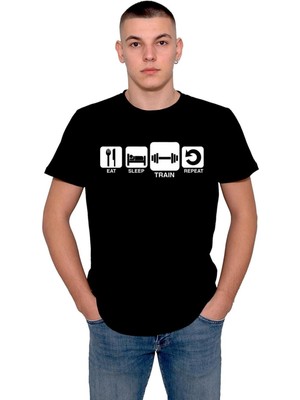 BUMETA Eat Sleep Train Repeat Ye Uyu Çalış Tekrarla Tişört  T-Shirt