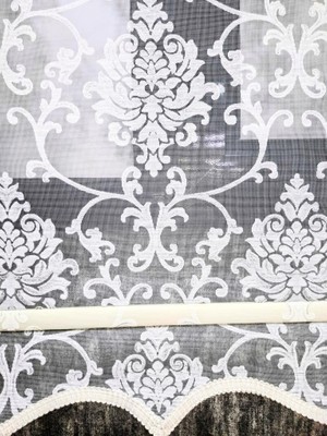 Bbb Simli Damask Desenli Çift Mekanizmalı Tül Stor Perde Ekru MT1018S