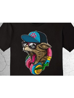 BUMETA Cat Hip-Hop Kulaklık Rap Tişört Çocuk T-Shirt