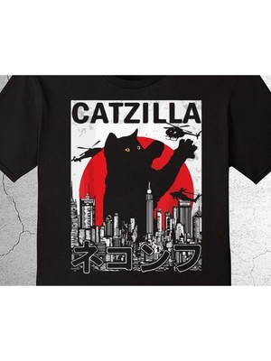 BUMETA Cat Kedi Catzilla Japanese Godzilla Tişört Çocuk T-Shirt