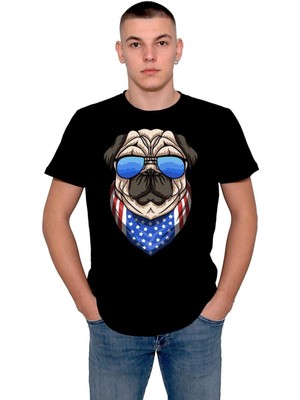 BUMETA Pug Güneş Gözlüğü Amerkan Bayrağı Flag Tişört  T-Shirt