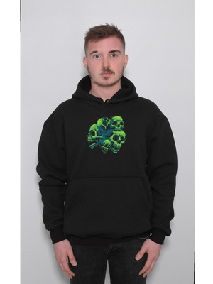 BUMETA Skull Die Kuru Kafalar Green Skull Sweatshirt  Kapüşonlu Hoodie