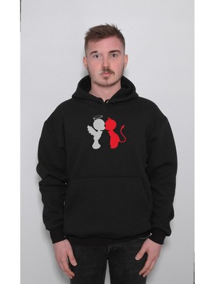 BUMETA Angel Devil Love Şeytan Melek Aşkı Iyilik Kötülük Sweatshirt  Kapüşonlu Hoodie