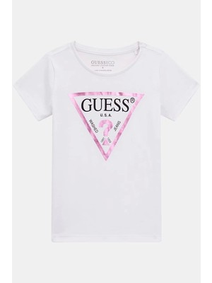 Guess Çocuk Foil Üçgen Logolu Beyaz T-Shirt