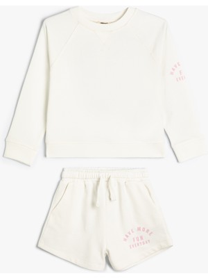 Koton 2'li Şort Sweatshirt Slogan Baskı Detaylı Pamuklu