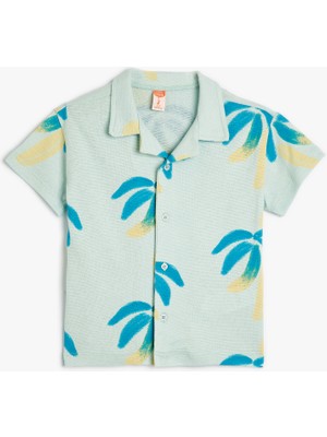Koton Gömlek Palmiye Baskılı Kısa Kollu Cep Detaylı Pamuklu