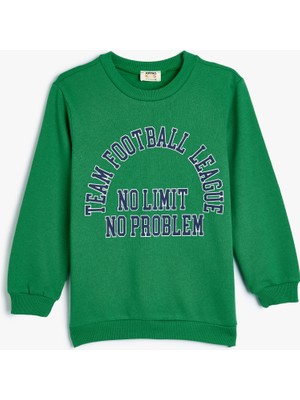 Koton Sweatshirt Uzun Kollu Bisiklet Yaka Slogan Baskılı Şardonlu