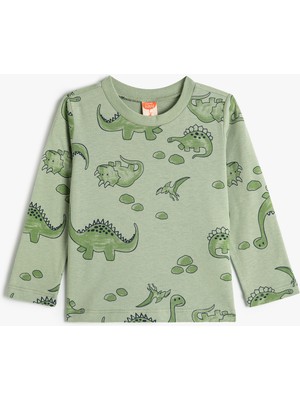 Koton Dinozorlu Uzun Kollu Pamuklu T-Shirt Erkek Çocuk Günlük Truvakar Kol