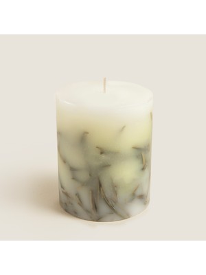Chakra Yaprak Dekorlu Mum 12X15 cm Cream