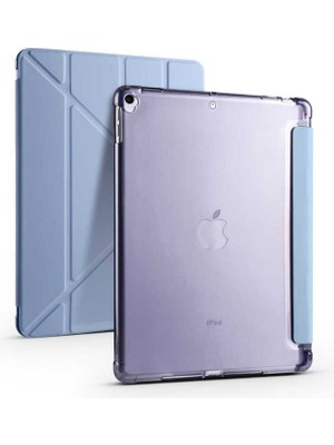 ZORE Apple iPad 10.2 2021 (9.nesil) Uyumlu Kılıf Zore Tri Folding Kalem Bölmeli Standlı Kılıf, Mavi